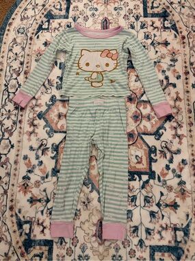 Hello Kitty Mint Green & Pink Stripe Two-Piece Pajama Set